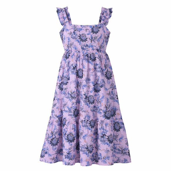 J.crew Dresses & Skirts - J Crew Floral Midi Dress Purple Blue Tiered Ruffle Straps Cottagecore ruffled 14